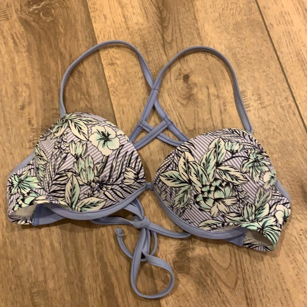 Floral & striped light blue Xhilaration swim top